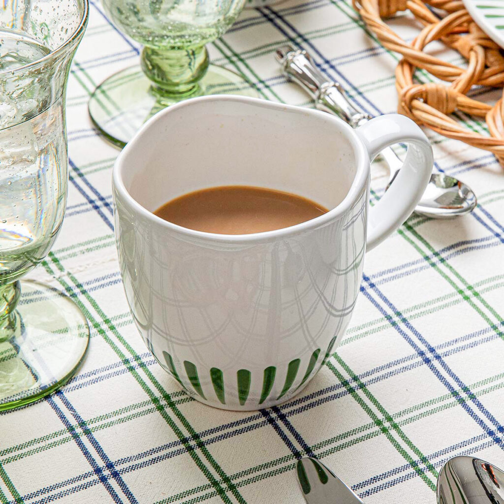 Textured Basil Green Striped Ceramic Coffee Mug