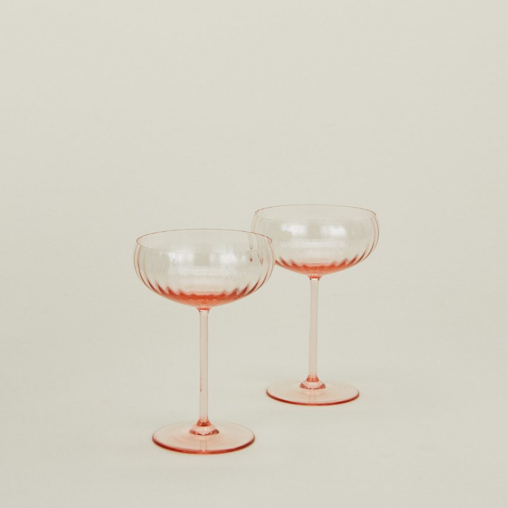 Blush Ribbed Coupe Glass Set