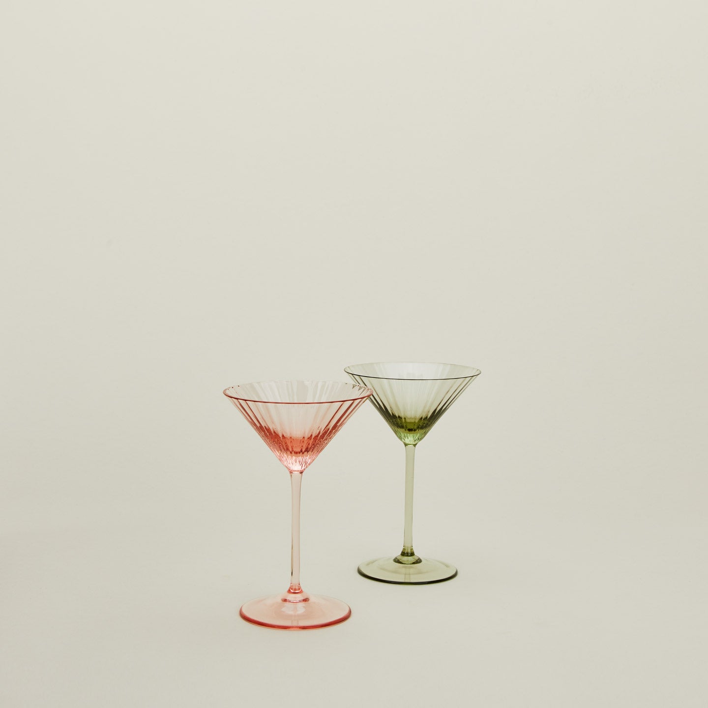 Olive Vintage Ribbed Martini Glasses - Image 5