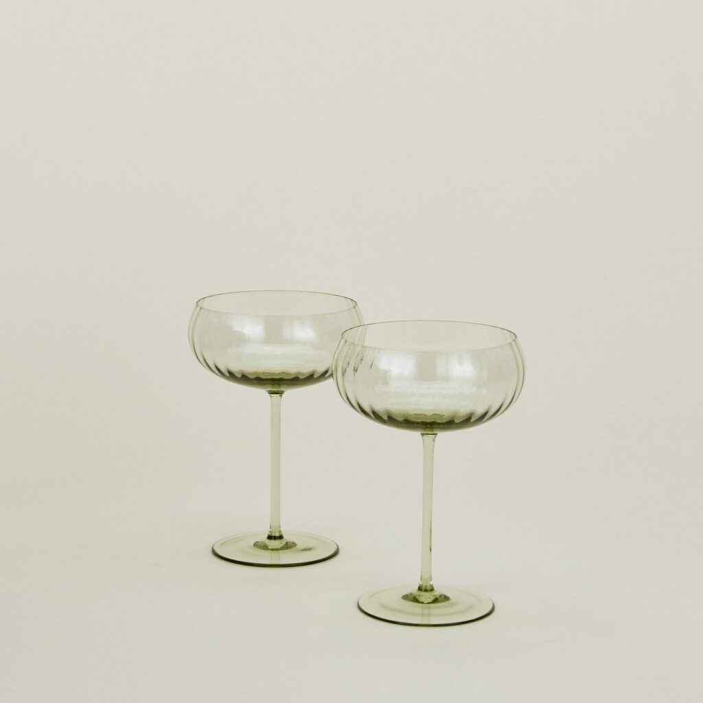 Olive Ribbed Cocktail Coupe Pair