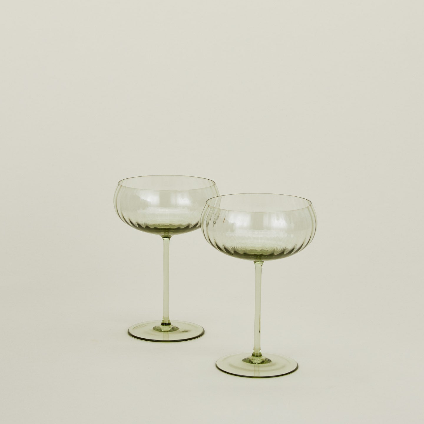 Olive Ribbed Cocktail Coupe Pair