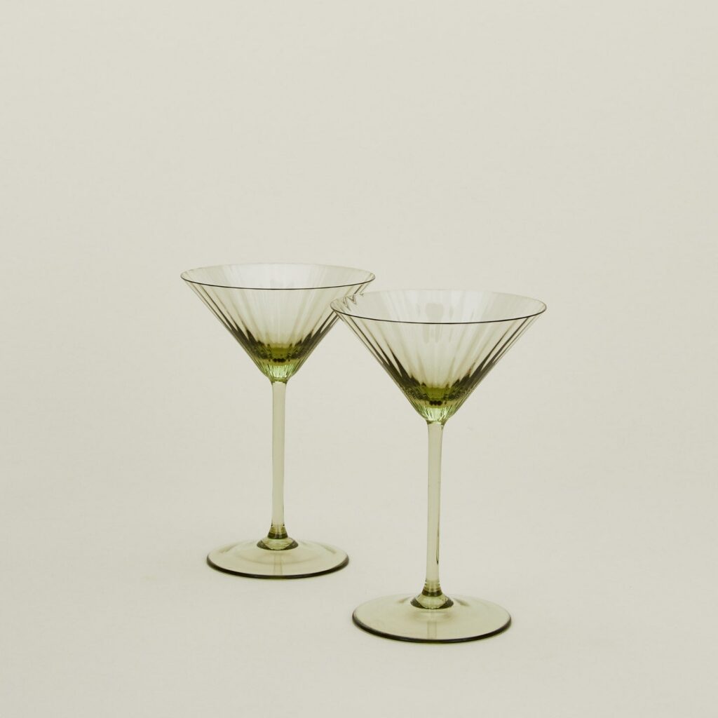 Olive Vintage Ribbed Martini Glasses