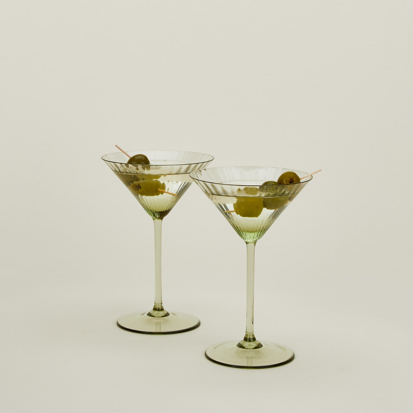 Olive Vintage Ribbed Martini Glasses - Image 2