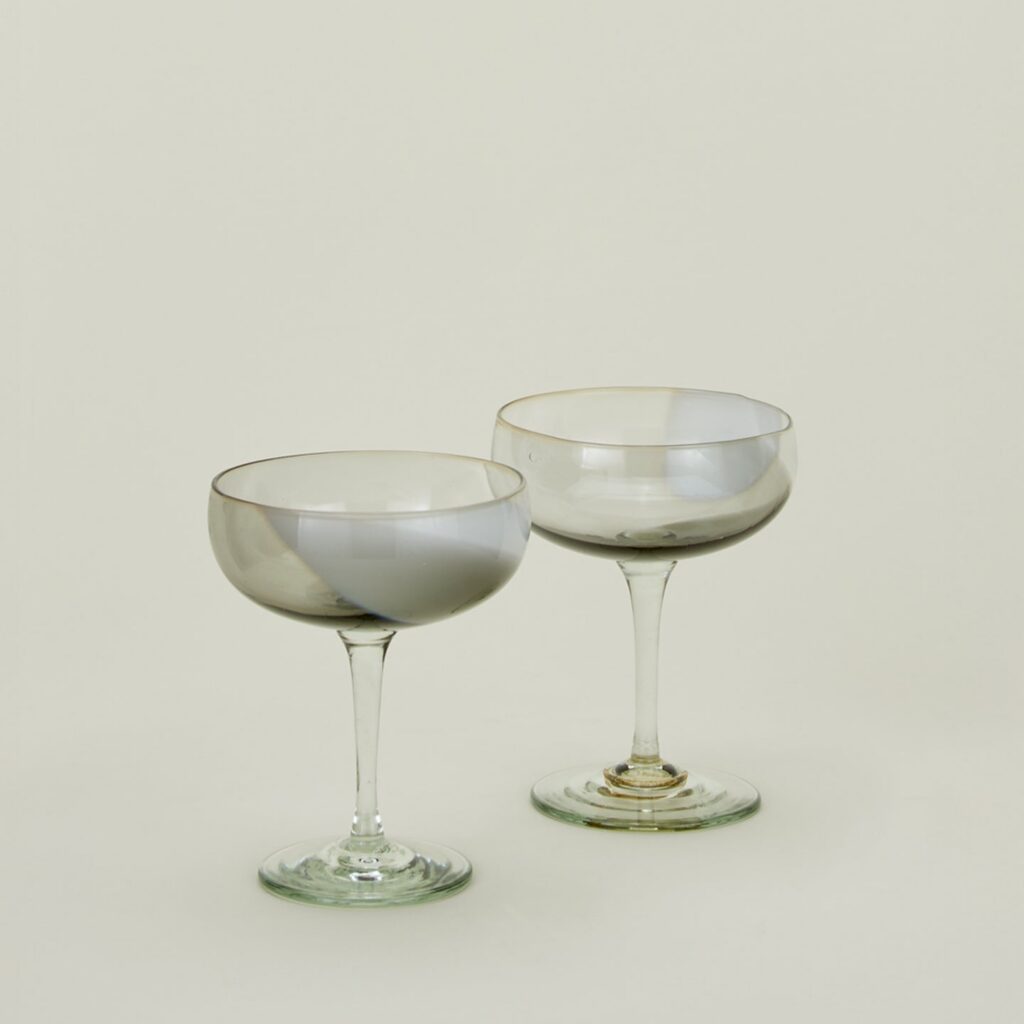 White Grey Hand-Blown Coupe Pair
