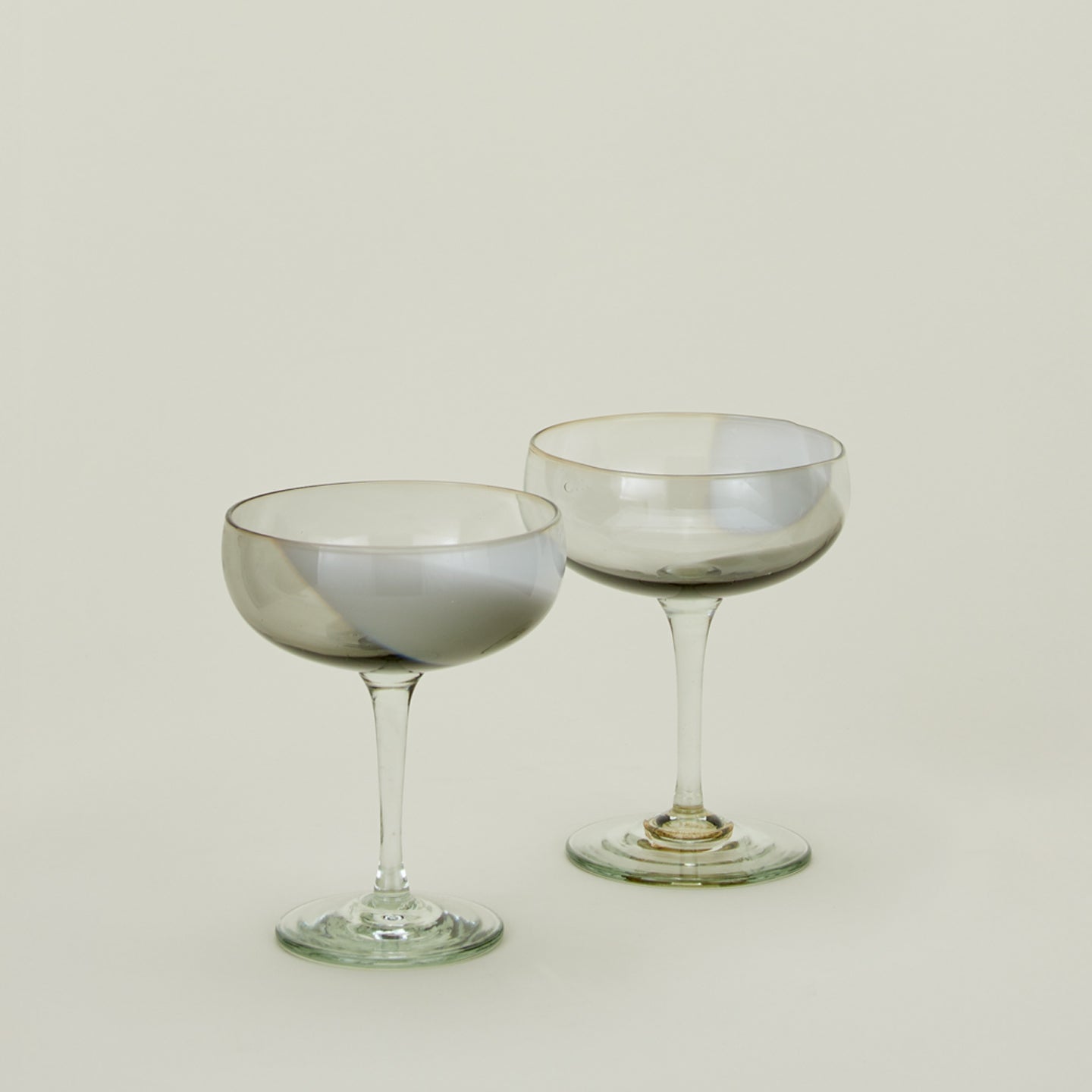 White Grey Hand-Blown Coupe Pair