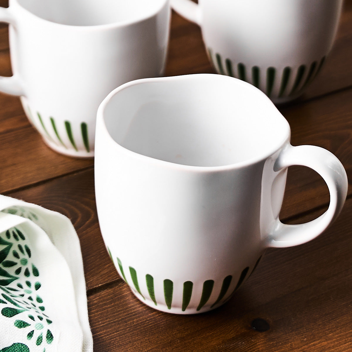 Textured Basil Green Striped Ceramic Coffee Mug - Image 2