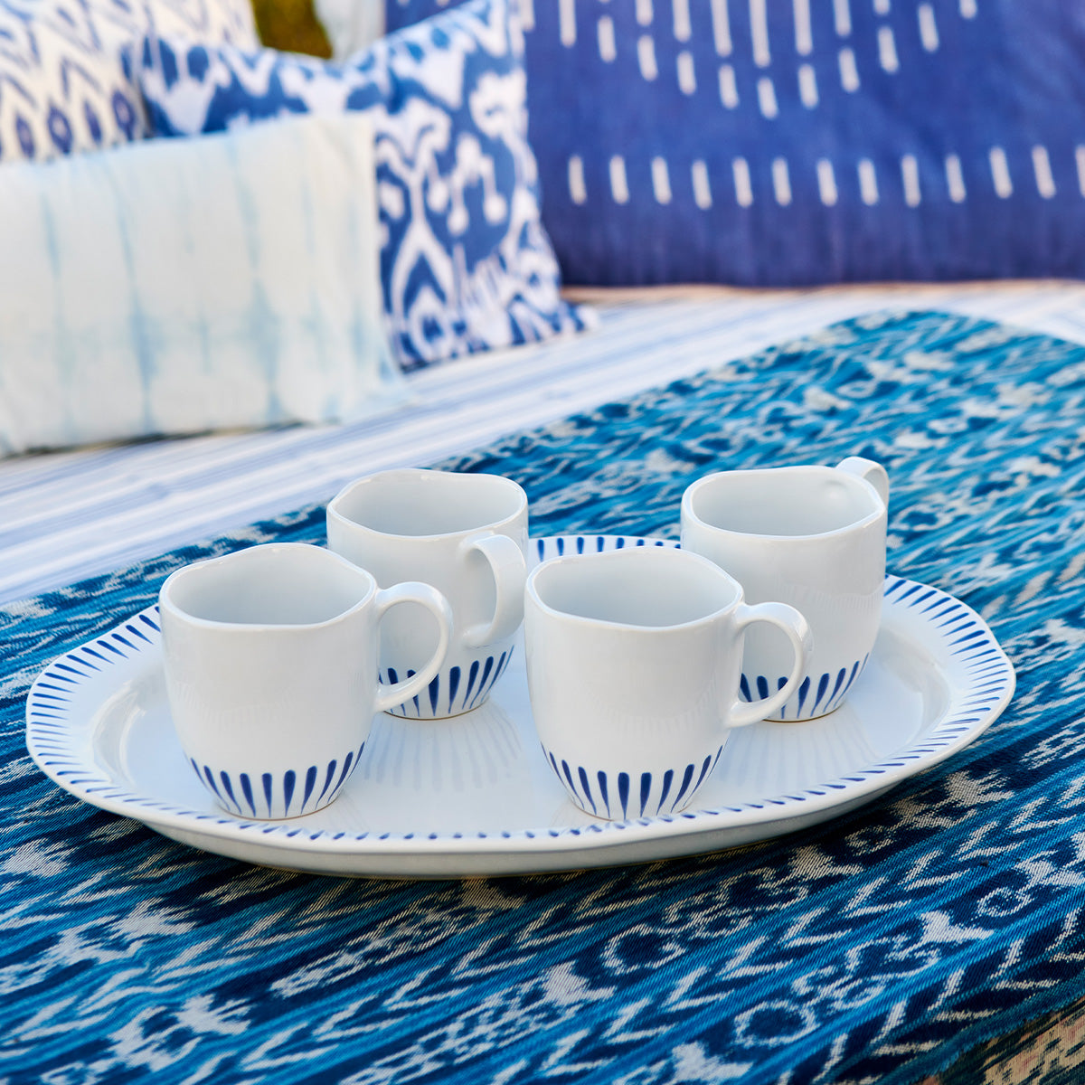 Polished Delft Blue Striped Ceramic Coffee Mug - Image 2